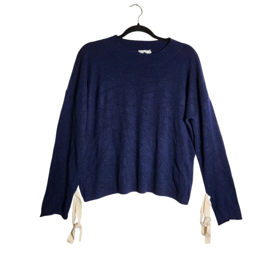 Frame Denim Navy Wool Cashmere Tie Cuff Sweater sz XS